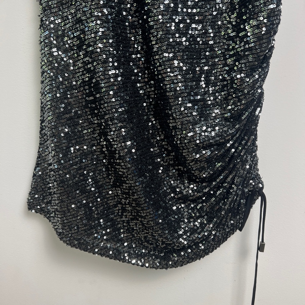 Free People Large Graphite Giselle Sequin Long Sleeve Ruched Skirt Mini Dress - Picture 9 of 15